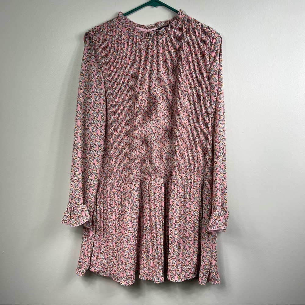Code X MODE long sleeve pleated chiffon mini dress Sz M